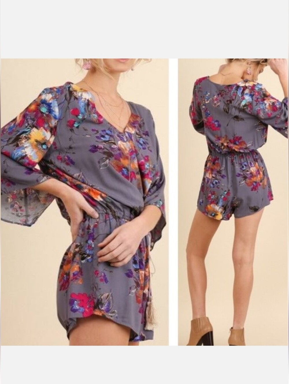 NWT Umgee Floral V Neck Romper Size 2XL